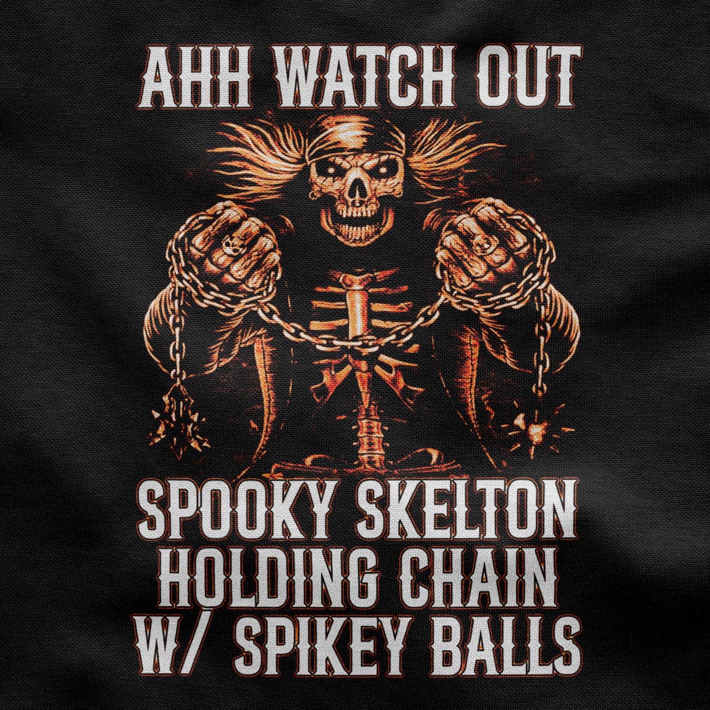 Spooky Skelton Holding Chain w/ Spinkey Balls